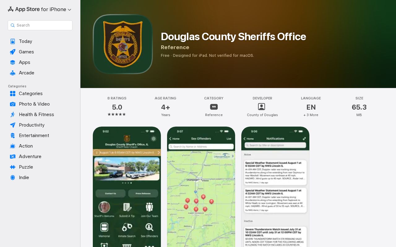 Douglas County Sheriff's Office app listing for current jail population
