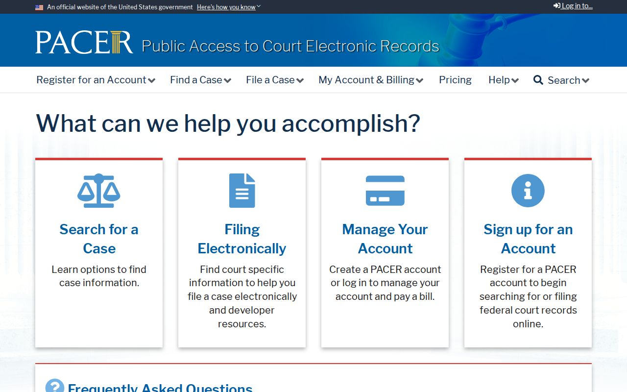 PACER federal court records search entry point